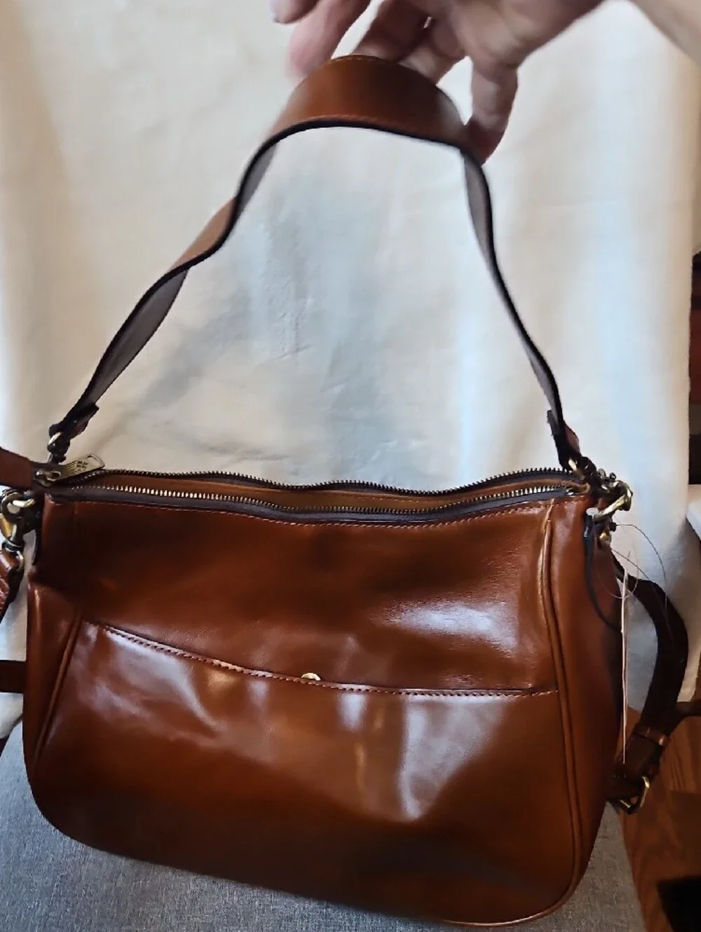 Patricia Nash Saddle Shoulder Bag in Cognac Brown And Detachable Crossbody Strap